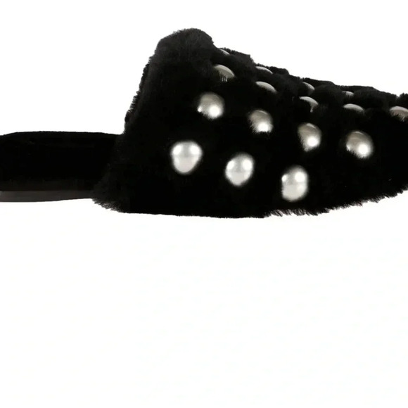 Amelia Studded Fur Slip on's  In Black - Picture 1 of 5